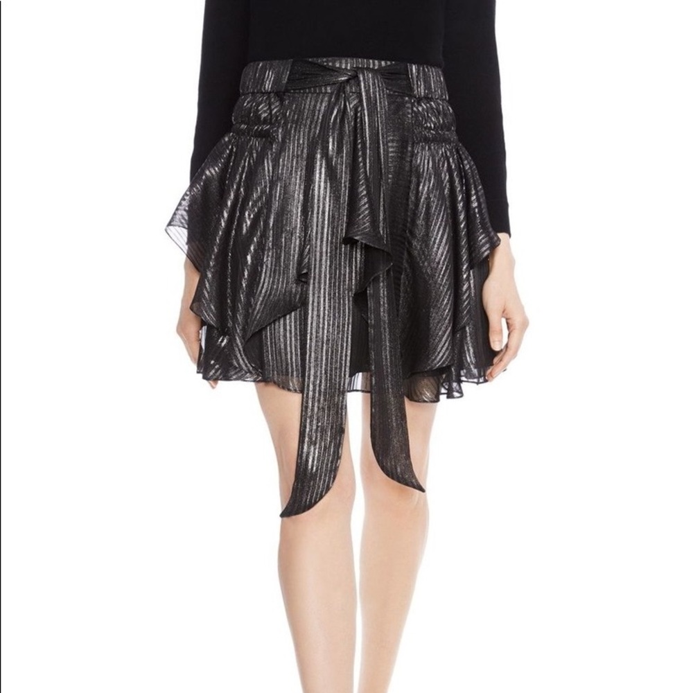 NEW Halston Heritage Ruffled Metallic Skirt, xs